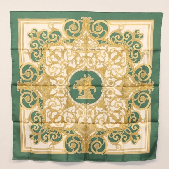 HERMES Carre 90 Scarf ""LES TUILERIES"" Silk Green Auth BA6854 - Picture 8 of 8